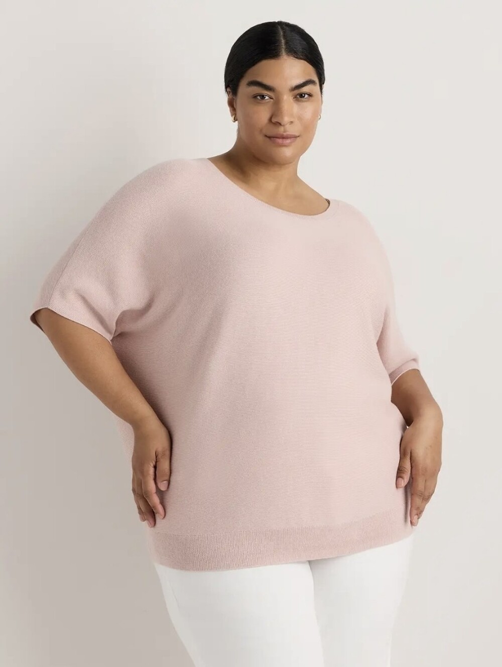 Quince Sweater Women's XL Pink Lightweight Cotton Cashmere Link-Stitch Dolman